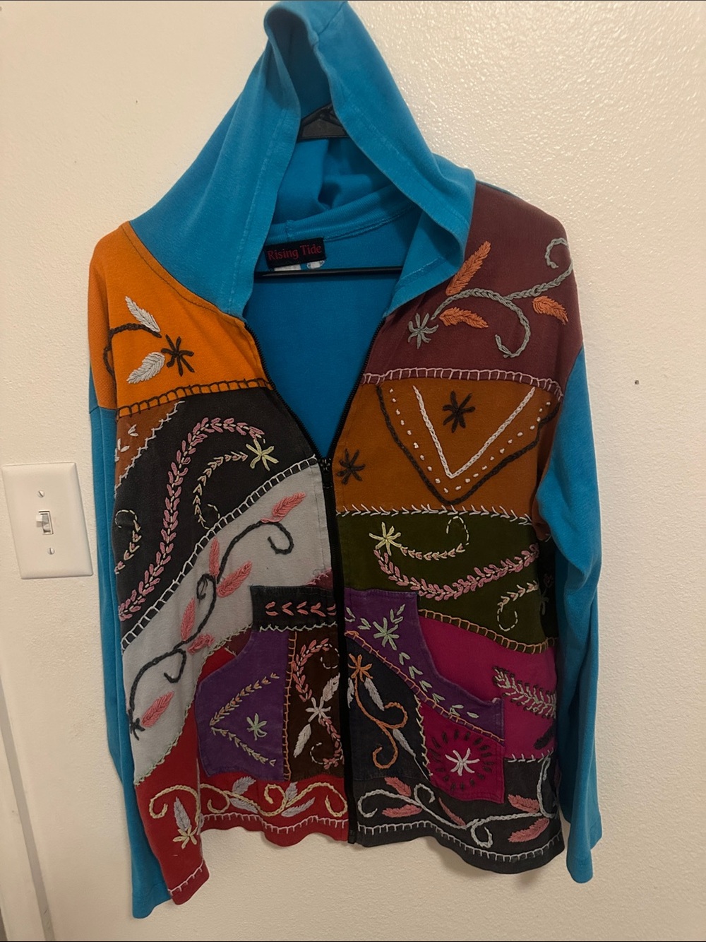 Rising Tide Multicolor Embroidered Patchwork Hooded Jacket